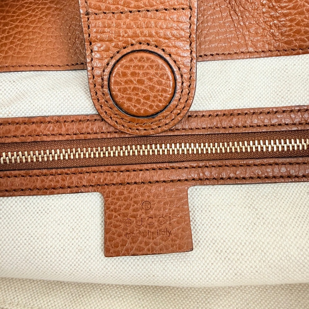 Gucci GG Monogram Denim Tote Bag Medium Blue Brown Leather Trim Tea Cuir - Picture 11 of 16